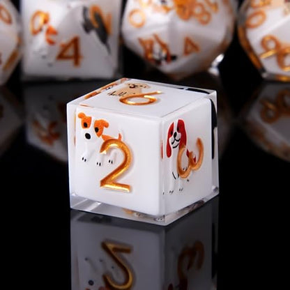 Sharp Edge DND Dice Set Cute Beagle Dog Handmade 7 Accessories Dice for Dungeons and Dragons TTRPG Games, Multi-Sided RPG Polyhedral Resin Sharp Edge Dice Roleplaying Games（Beagle Dog ） - color: Dog