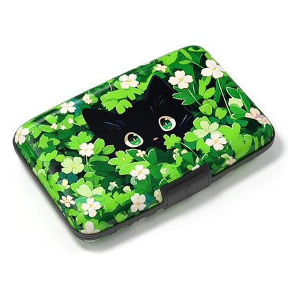 Card Holder Credit Cards Holder for Women RFID wallet women Business Card Holder Wallet Mini Aluminum Card Wallet RFID Blocking Slim Metal Hard Card for Women, Flower Cat - color: Flower Cat