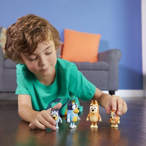 Bluey Family Figure 4-Pack, Poseable Toys with Bingo & Bandit | Movable arms & legs, portable size for on-the-go play; toddler figurine toys for kids ages 3+, thoughtful gift - style: Bluey & Family