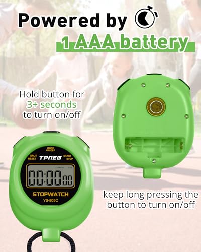 TPNEG Simple Stopwatch Timer - Easy to Use, Set Up, Read, and Carry - Large Display - On/Off, AAA Battery - Ideal for Coaches, Track and Field, Soccer Referees, Sports, Classroom - color: Green