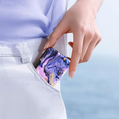 Credit Card Holder, Mini RFID Small Aluminum Card Wallet Business Card Case | Blocking Slim Metal RFID Blocking Front Pocket Wallet Hard Case CC Holder for Women Girl, Aesthetics Purple Marble - color: Purple Marble
