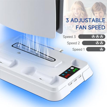 PS5 Cooling Station and PS5 Stand with Controller Charging Station for PS 5 Console - color: white