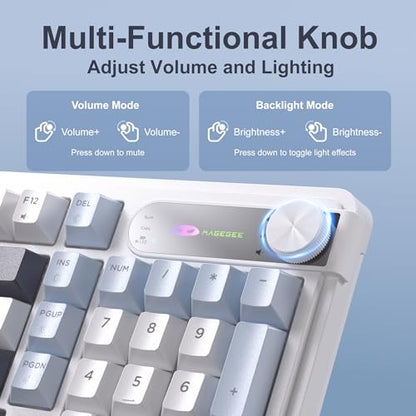 MageGee GK960 Wireless Keyboard, 98 Keys Tri-Mode BT/2.4G/Wired Membrane Gaming Keyboard, RGB Creamy Keyboard with Number Pad, Knob Control, 4000mAh Battery - Blue & White - color: Blue & White