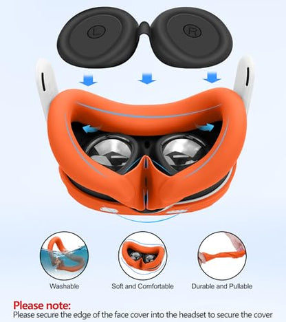 Silicone Cover Set Compatible with Meta Oculus/Quest 3, VR Accessories Protective Cover Includes Controller Grips, Front Shell Headset Cover and Face Cover, Not Fit Quest 3S (Orange) - color: Orange