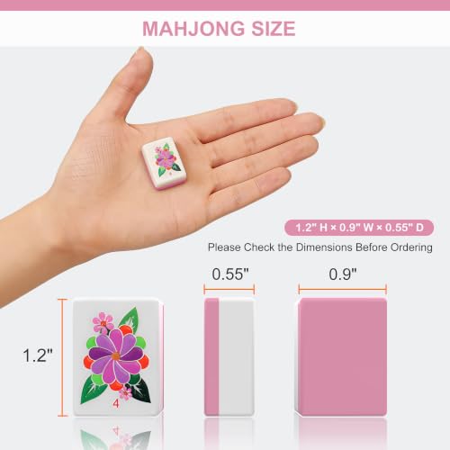 American Mahjong Tile Set - 168 Engraved Mah jongg Tiles Game Sets - Pink Complete Cute Mah Jong, Beautiful Pretty 1.2” Majong Only, 3D Carving Mahjongg with Bag and Dice Accessories (Pink) - color: Pink