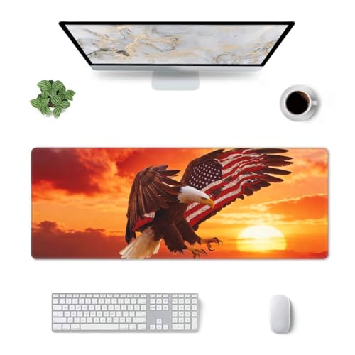Large Gaming Mouse Pad Desk Mat, American Flag Eagle Extended Keyboard Mouse Pad Mousepad with Non-Slip Base and Stitched Edge Mouse Mat Desk Pad Mouse Pads for Desk Home Office, 31.5 x 11.8 - color: American Flag Eagle