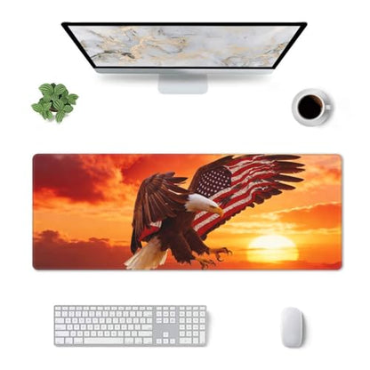 Large Gaming Mouse Pad Desk Mat, American Flag Eagle Extended Keyboard Mouse Pad Mousepad with Non-Slip Base and Stitched Edge Mouse Mat Desk Pad Mouse Pads for Desk Home Office, 31.5 x 11.8 - color: American Flag Eagle