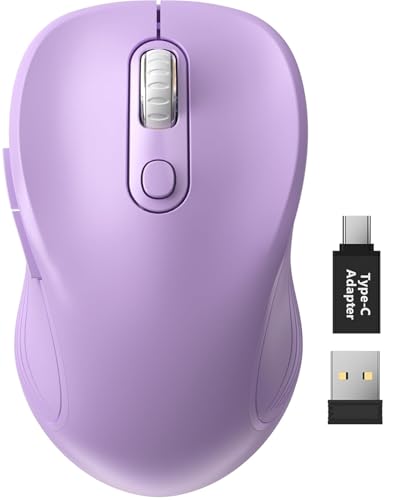 Trueque Wireless Mouse for Laptop, Ergonomic 6-Button Mouse, Lavender | 2.4GHz USB receiver, back/forward buttons, 3 adjustable DPI levels, silent clicks, USB-C adapter, Windows/Mac/Chrome OS/Linux - color: Lavender, size: 1 Pack