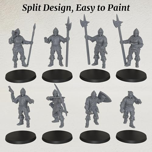 AUSPDICE Gothic City Guard Minis, 25mm Soldiers for TTRPGs, AF1104 S | 8pc Unpainted Human Soldier Figures with Polearms, Bow and Crossbow for Tabletop Gaming, Fantasy City Patrols, Armed Sentries - color: Af1104 S City Guard Warrior