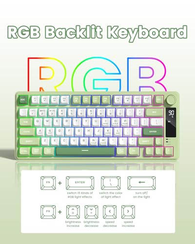 Womier DK75 75% Wireless Gaming Keyboard, RGB Backlit Creamy Keyboard with Media Knob, OLED Screen, Tri-Mode 2.4GHz/USB-C/BT5.0, Anti-Ghosting No-Conflict Silent Membrane Keyboard for MAC Windows - color: Green