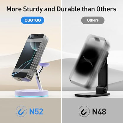 【Adjustable Blue Ambient Light】 Wireless Charger 3 in 1 for iPhone, Magnetic Charging Station for Apple Family,15W Fast MagSafe Charger Stand,for iPhone17-12-iWatch AirPods Series - color: Purple