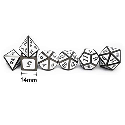 Haxtec 7 Die DND Metal Dice Set D&D 7PCS DND Dice of D20 D12 D10 D8 D6 D4 Compatible with Dungeons and Dragons RPG Games-Glossy Enamel Dice (Black White) - color: Black White