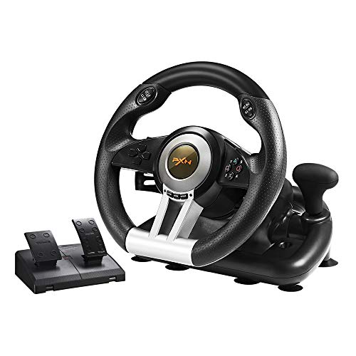 PXN V3 Pro Gaming Steering Wheel with Pedals | Dual Motor Vibration Feedback, Beginner Sim Racing Wheel for PC, PS4, Xbox Series S, Xbox Series X, Xbox One and Switch - color: Black