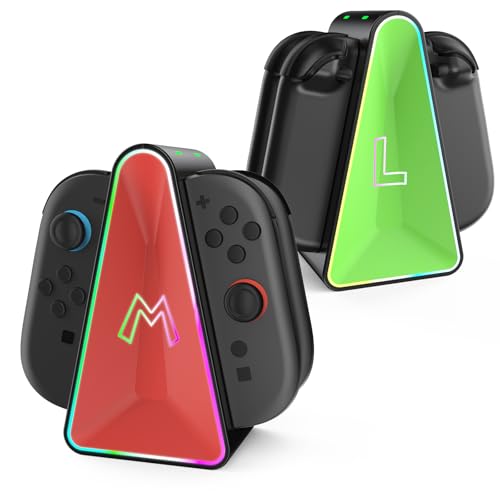 HEIYING Switch Joycon Charging Dock with LED Indicators for Switch 2 | Magnetic 4-in-1 Charging Dock with RGB Lights & LED Indicators, Safe Flip Connector Charger for Switch 2 Joypad