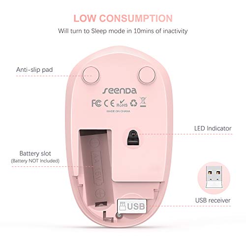 seenda Wireless Mouse for Laptop, 2.4G Noiseless Mouse with USB Receiver - Optical Tracking Portable Computer Mice for Chromebook, PC, Tablet, Windows System, 24 Months Battery Life - Pink & White - color: Pink and White