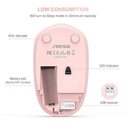 seenda Wireless Mouse for Laptop, 2.4G Noiseless Mouse with USB Receiver - Optical Tracking Portable Computer Mice for Chromebook, PC, Tablet, Windows System, 24 Months Battery Life - Pink & White - color: Pink and White
