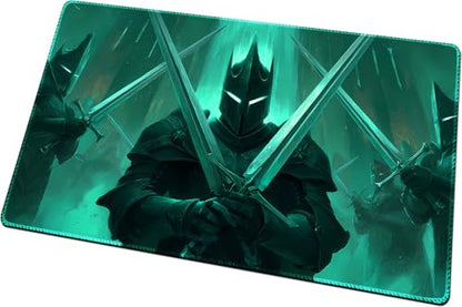 MTG Playmats(Stitched) 14x24in Compatible for OCG CCG RPG TCG Playmats with Card Zones Storage Bag (Shadow Knight-No Zone) - color: Shadow Knight-no Zone