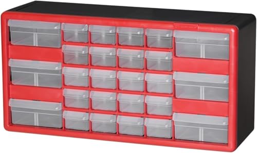 Akro-Mils 26-Drawer Plastic Drawer Storage Cabinet for Garage Organization, Bead Organizer, Building Bricks Storage, Teacher Toolbox, Makeup Organizer, 20" W x 6" D x 10" H, 10126 Red - color: Red, size: 26 Drawer, style: 1 Pack