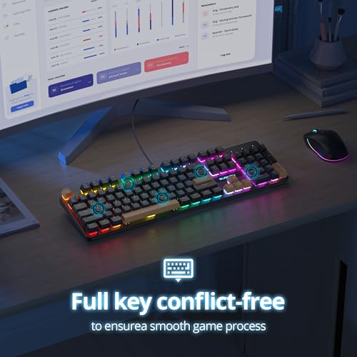 surmen Full Size Creamy Keyboard with Number Pad, 104 Keys RGB Wired Mechanical Gaming Keyboard Backlit with PBT Keycaps Linear Red Switch for Laptop Desktop PC Gamers（104 Blue Samurai） - color: 104 Blue Samurai