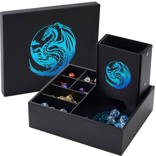Soar Forge All-in-One Game Roamer - Dice Tray & Tower for DND and RPG | All-in-One Tray & Large Dice Tower for Random Rolls - Stores Sets, Mini's and More Compatible with D&D Gift Accessories - color: Blue Dragon