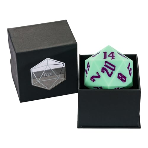55mm Silicone D20 Dice, Large D20 Single 20 Sided DND Dice | D20 Giant with Gift Box for Dungeons and Dragons RPG Bar Pub Club Party Games (Green/Purple) - color: Green/Purple
