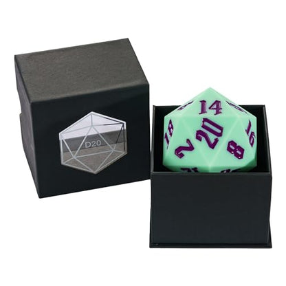 55mm Silicone D20 Dice, Large D20 Single 20 Sided DND Dice | D20 Giant with Gift Box for Dungeons and Dragons RPG Bar Pub Club Party Games (Green/Purple) - color: Green/Purple
