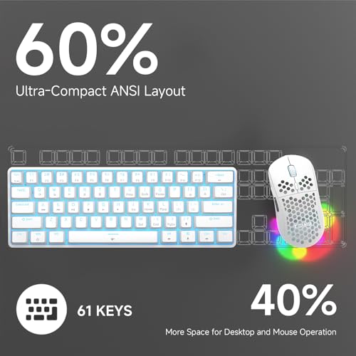 TMKB 60% Mechanical Gaming Keyboard, Red Linear Switch, Wired, White | LED Backlight, Anti-Ghosting, Detachable USB-C, Double-Shot Keycaps, 61 Keys - style: White
