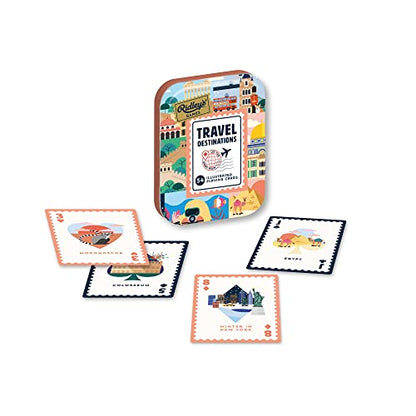 Ridley's Games: Travel Destinations Playing Cards | Full Deck of Cards with 54 Unique Travel Destinations | Travel Fun Facts on All Cards for Travel Lovers | Storage Tin Included - style: Travel Destinations Playing Cards