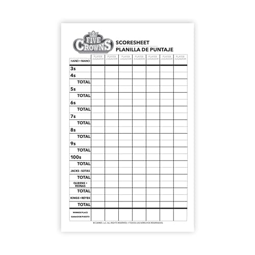 Five Crowns Scorepad – 130 Page Replacement Score Sheet, Card Game Score Card, Tracks 7 Players at Once, Gift for Kids, Birthday Gifts