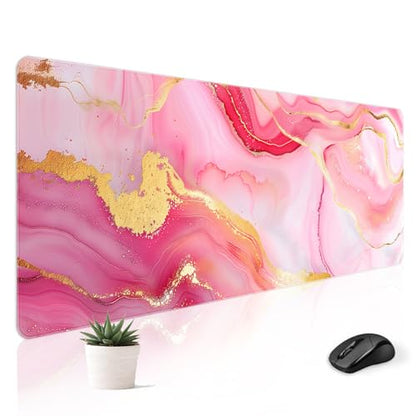 Mousepad Desk Mat Gaming Large Keyboard Cute Office Desktop Computer Laptop Marble XXL Long Giant Big Kawaii Aesthetic Girly Pretty Design Women Girl Gamer Oversized Wide 30x12'' Mousepad - color: Pink Marble