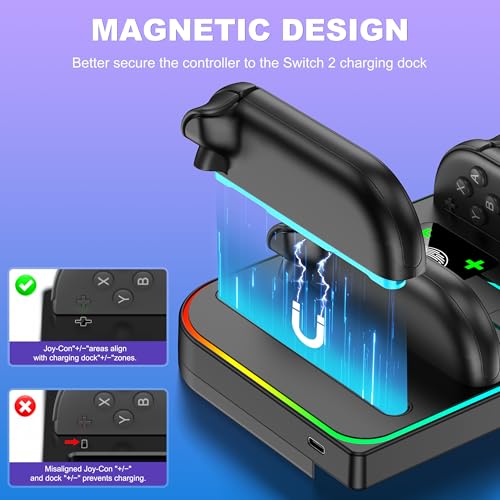 EXTREMECOOL Charging Dock Compatible with Nintendo Switch 2 (2025) for Joycon Controller, 4 in 1 Joypad Charger with Magnetic Design, Switch 2 Joy Con Fast Chagre Stand Station with USB C Cable - size: Vertical