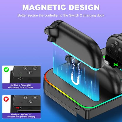 EXTREMECOOL Charging Dock Compatible with Nintendo Switch 2 (2025) for Joycon Controller, 4 in 1 Joypad Charger with Magnetic Design, Switch 2 Joy Con Fast Chagre Stand Station with USB C Cable - size: Vertical