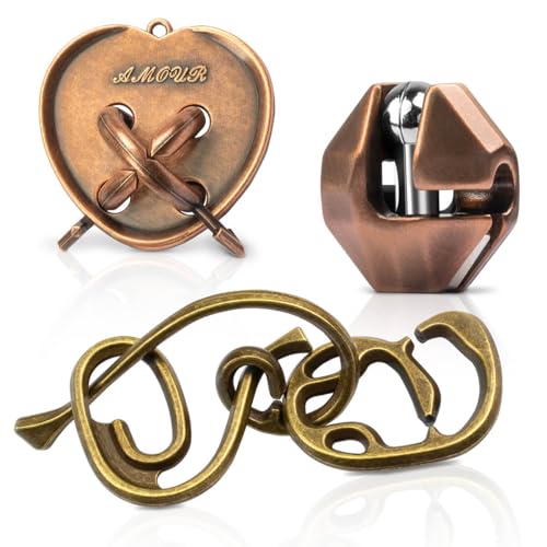Fun Metal Brain Teaser Puzzle Games - Adults Mind 3D Toys -Teens IQ Insight Challenge - Educational Gift for Ages 12+ （3PCS） - color: D 3pcs Enigma Set, size: Large Size