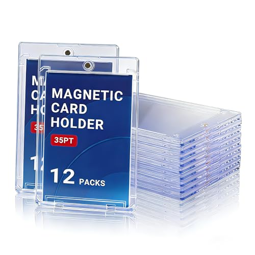 Yuoyar 12ct Magnetic Card Case - 35pt Magnetic Card Holder - UV Protection Hard Plastic Display Case for Trading, Baseball, Football, Game Cards