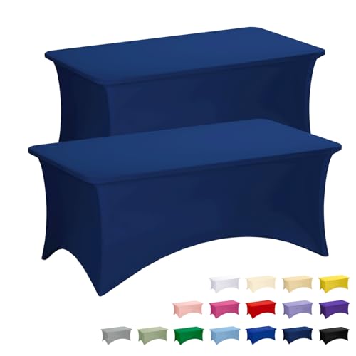 Fixwal Navy Blue Stretch Table Cloth Rectangle 2 Pack 6Ft, Spandex Fitted Table Covers Washable for Party, Trade Show, Banquet, Wedding, Buffet - color: Navy Blue, size: 6 Ft