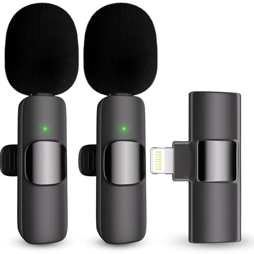 Professional Wireless Lavalier Lapel Microphone for iPhone, iPad, Cordless Omnidirectional Condenser Recording Mic for Video Recording, Live Streaming, Interview Podcast Vlog YouTube Tiktok(2 Pack) | Cordless Omnidirectional Recording Mic for Video Record