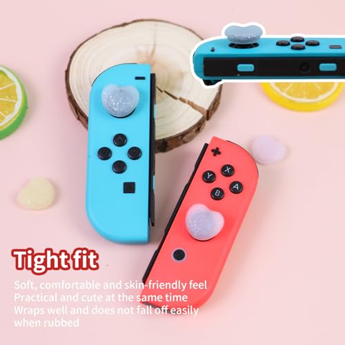 Switch Joycon Thumb Grips Caps, 4 PCS Cute Kawaii 3D Silicone Analog Thumbstick Button Cover Compatible with Nintendo Switch Lite/OLED Joystick Caps (Multicolor Glitter Heart) - color: Multicolor Glitter Heart
