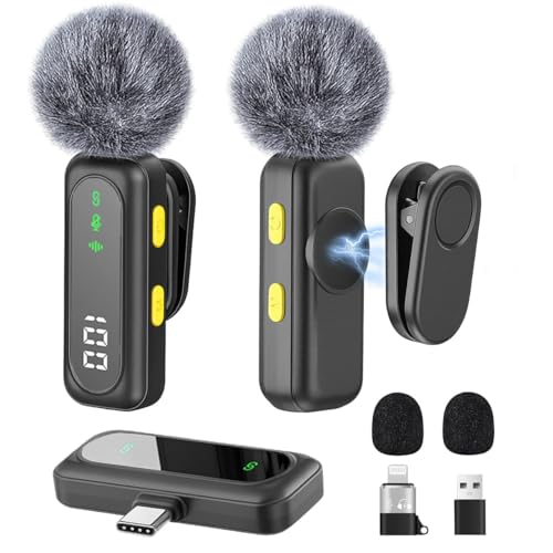 Wireless Lavalier Microphone for iPhone Mini Mic Android/Tablet/PC Video Recording Clip-on Mics with Rotatable Clip&Denoise Recording, Ideal for Vlog Tiktok Youtube Podcast Content Creator