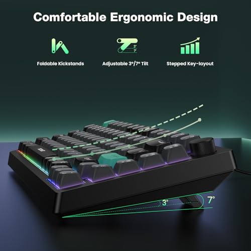 TECKNET 75% Compact Gaming Keyboard, 82-Key RGB Backlit Wired Keyboard with 26-Key Anti-Ghosting, Quiet Responsive Keys, Ergonomic Design, USB Plug & Play Keyboard for PC, Laptop, Gaming & Office
