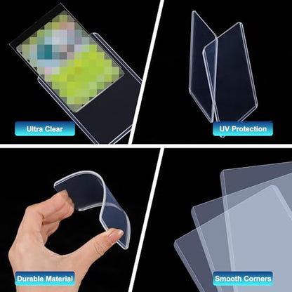 400 Card Sleeves, Clear Hard Sleeves for Cards, 3"X4" Baseball Card Sleeves, Blue Hard Plastic Card Protectors for Trading Sports Football Game Cards (200 Hard Sleeves+200 Penny Sleeves) - size: 200 pcs + 200 pcs Blue