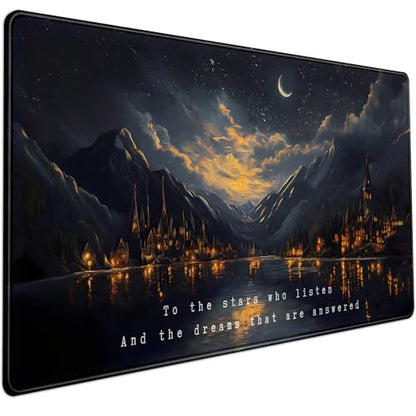 Starry Night Mountain Desk Pad Mat Moon Oil Painting XXL Black Mouse Pad for Gaming Deskpad, Aesthetic Moon and Stars Mousepad Xxl for Laptop Computer Mouse Game Keyboard Mat, 31.5 X 15.8 In - color: Night Castle