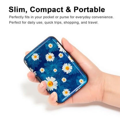 Credit Card Holder, Metal Card Wallet RFID Blocking Mini Slim Aluminum Business Hard Card Case for Women Men (Chamomiles) - color: Chamomiles