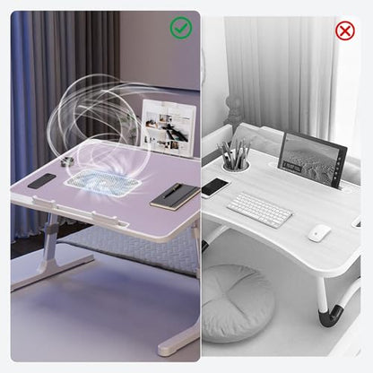 Adjustable Laptop Lap Desk with Cooling Fan USB Light for Adults 60x40cm,Purple - color: Purple+holder,60x40cm