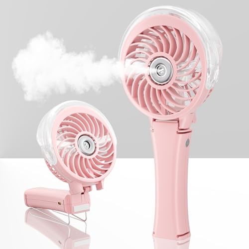HandFan Upgraded Portable Handheld Misting Fan, Rechargeable Personal Mister Fan, Spray Water Mist Fans, Foldable Electric Mini Cooling Hand Fans for Summer Beach Travel Concerts Disney(Pink) - color: Pink, style: HF318C