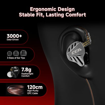 CCA Falcon 2 DD in Ear Monitor, Immersive Stereo Gaming Earbuds, HiFi Noise Isolating in Ear Headphones, Crystal Clear & Deep Bass IEMs for Gamers Singers Musicians Audio Engineers - color: Black