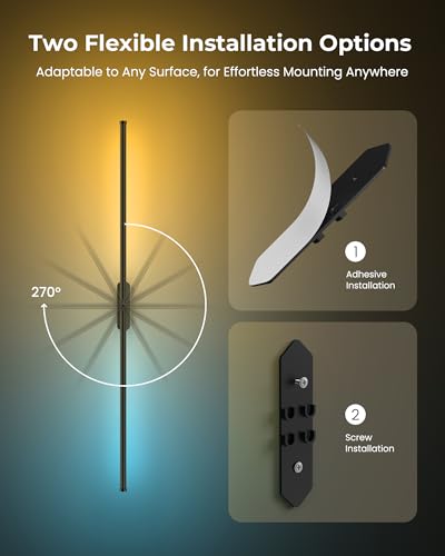 40 Inch Battery Operated Wall Sconces Set of 2, 12000mAh Rechargeable Smart Wall Lights with APP Control & Remote, Color Changing, Music Sync, Scene Modes, Wireless Wall Lamps for Living Room, Bedroom