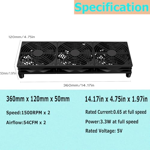 VTRETU Router Cooling Fan for Computer Cooler Audio Video Network Cabinet Server Cooling Project Equipment and Workstation DC 5V USB Power 120mm 360mm Fan with Switch - style: 360mm