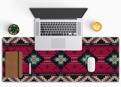 Southwest American Ethnic Pattern Desk Mat, Extended Big Mouse Mat for Home and Office, Large Gaming Mousepad Laptop Keyboard Mat with Non-Slip Rubber Base, Stitched Edges (31.50"x11.8"x0.12") - color: Southwest American Ethnic Pattern
