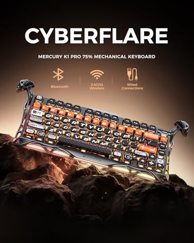 GravaStar Mercury K1 Pro Wireless Mechanical Gaming Keyboard, 75% Layout RGB Custom Keyboard, Aluminum Alloy Matte Black Frame with Phoenix-Inspired Keycaps, Hot-Swappable Linear Switches【CyberFlare】 - color: CyberFlare