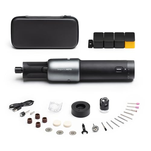 HOTO Cordless Rotary Tool Kit, 5-Speed for 3D Printer Sanding & DIY | Strong Motor Engraving Pen, 5000-25000RPM, LED Light, UBS-C, 35-in-1 Storage Bag for Polishing, Drilling, Carving, Cutting